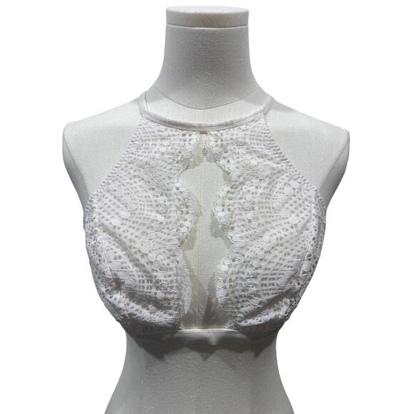 Victoria's Secret Other - Victorias Secret Bra Large Ivory Lace Halter Strappy Back Plunge Bralette